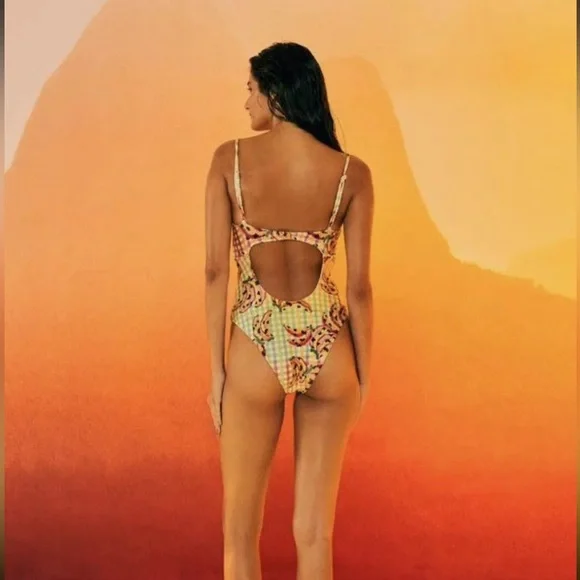 FARM Rio Banana Vichy One Piece Swimsuit Size Small
